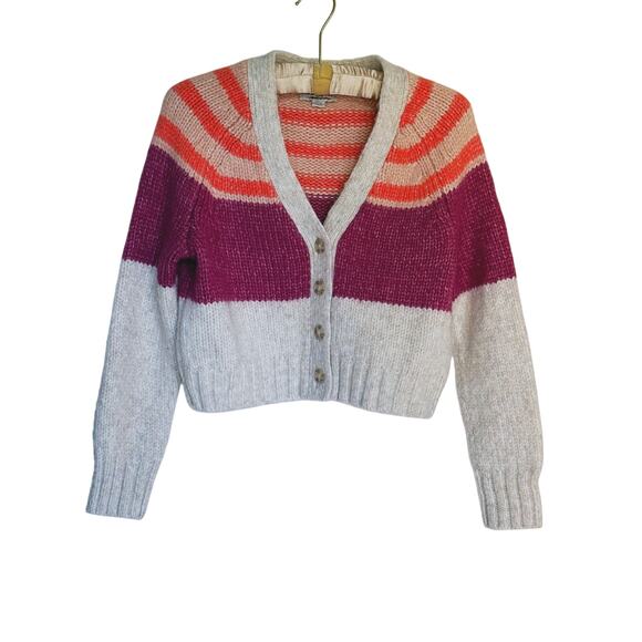 American Eagle Colorblock Button-Up Striped Cardigan Sweater Small Artsy Preppy - Picture 4 of 10